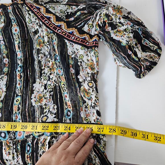 Free People Dress Women Small Black Floral Boho Swing Mini Long Sleeve cottage - Picture 7 of 11